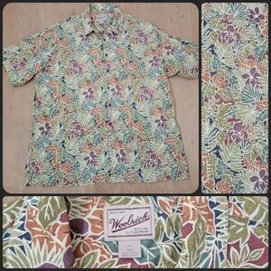 Woolrich Camp Shirt Multicolor Leaves All Over Print Size 2XL Men’s